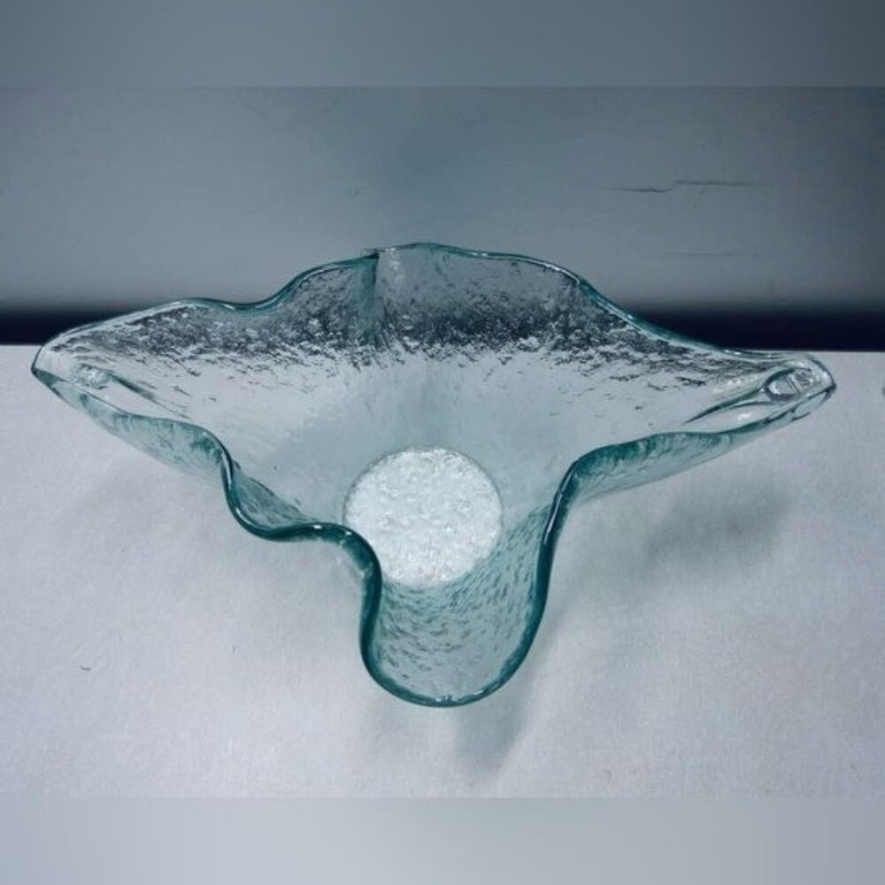 NWT MURERO Italian Eco Recycle Large Handkerchief Ruffle Glass Bowl - Picture 2 of 6